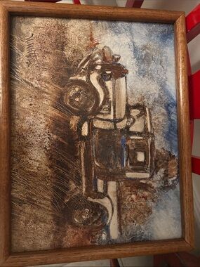 Framed Home Art Painting - Vintage Truck in 17x13